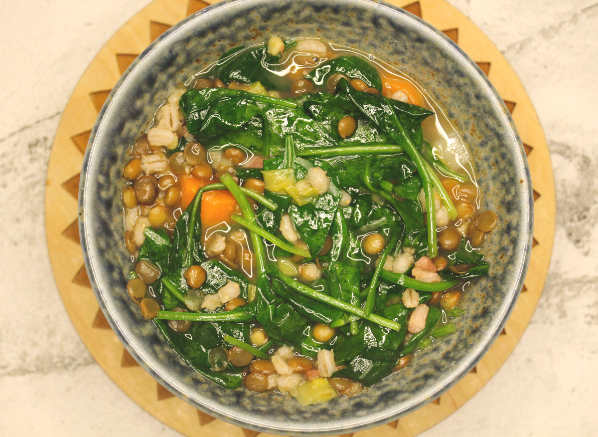 Lentil Soup with Spinach and Pancetta